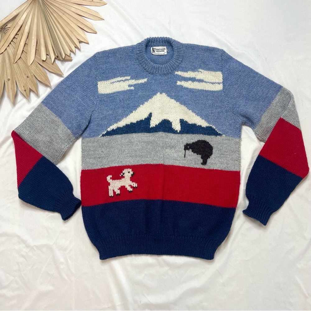 Vintage Rustique Knitwear 100% Wool New Zealand Lamb Mountain Kiwi Sweater 38